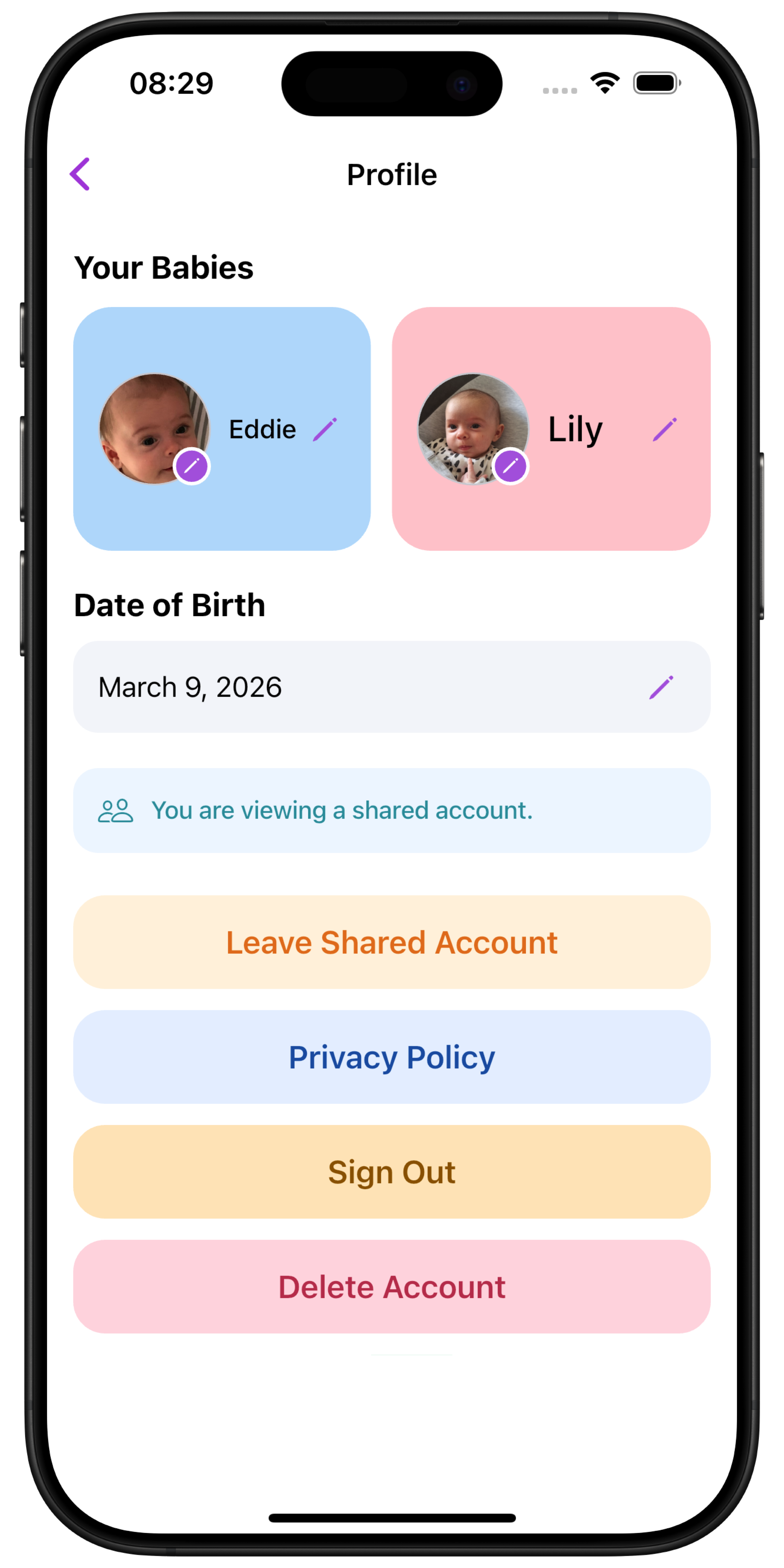 Caregiver access screen